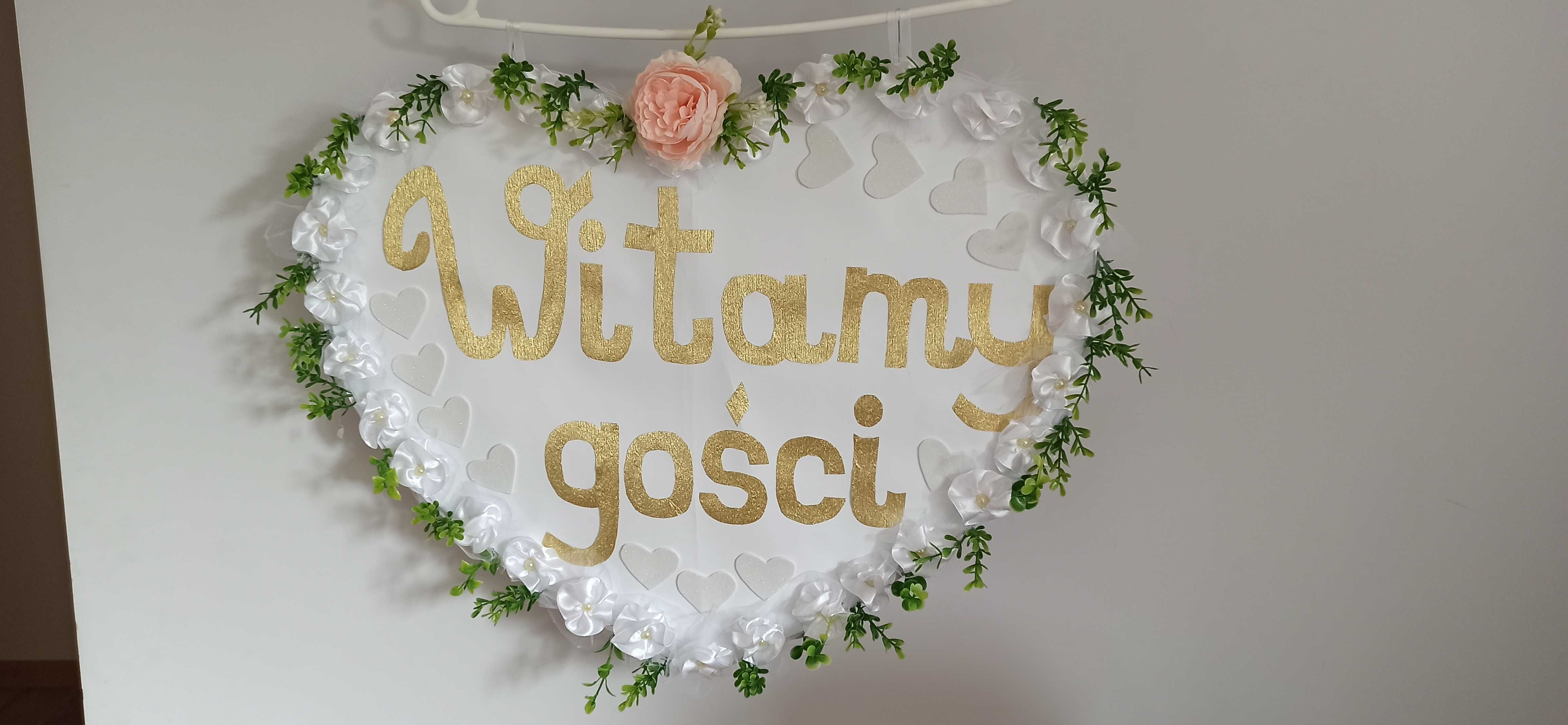 Ozdoby ślubne ręcznie robione- serce "Witamy gości"