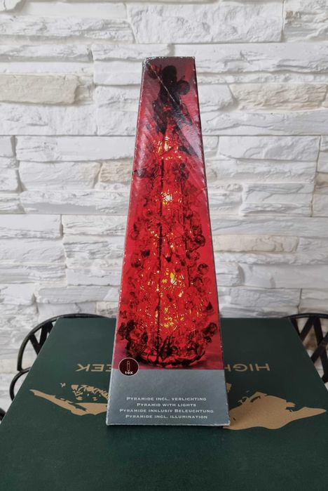 Lampka Choinka Czerwona z Koralików Ozdoba  Świąteczna Lampion