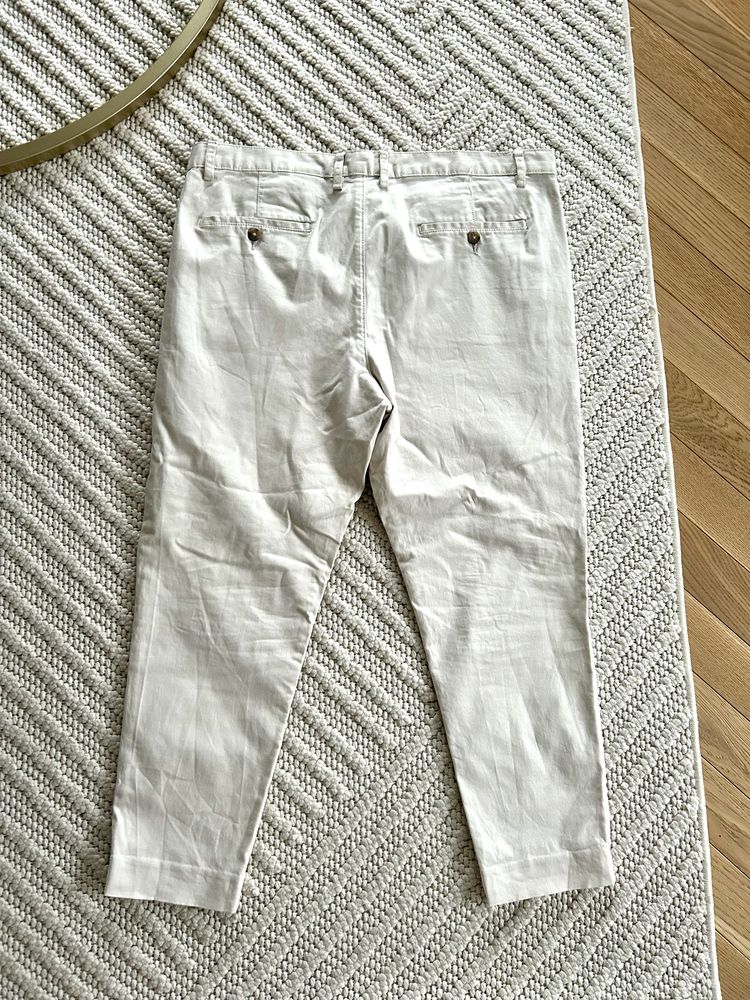 Spodnie męskie letnie H&M chinosy carrot fit białe kremowe