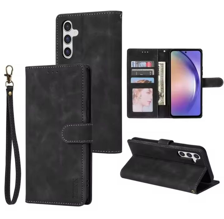 Czarne skórzane etui- portfel Samsung s23