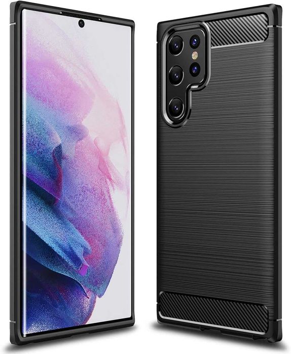 Etui Nakładka Carbon do Samsung Galaxy S22 Ultra + Szkło Hartowane