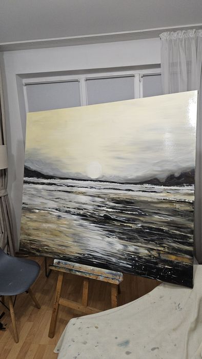 Картина маслом 140/120, закат, залив, море, абстракция, интерьер, лофт