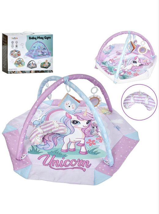 Килимок для немовляти єдиноріг, 2в1 (манеж), 2 дуги, подушка, підвіска