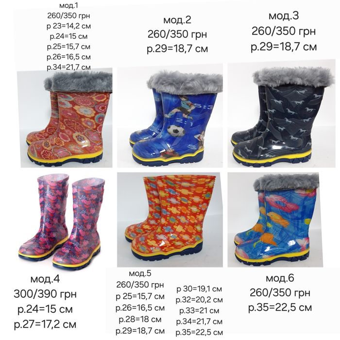Детские резиновые сапоги на мальчиков и девочек в ассортименте