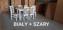 Nowe: Stół 80x140/180 + 6 krzeseł, biały+szary, dostawa PL