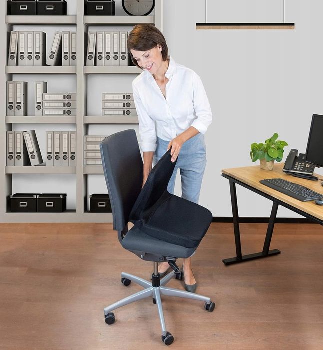 Ergonomiczna Poduszka Podparcie Pleców Krzesła Antypoślizgowa Czarna