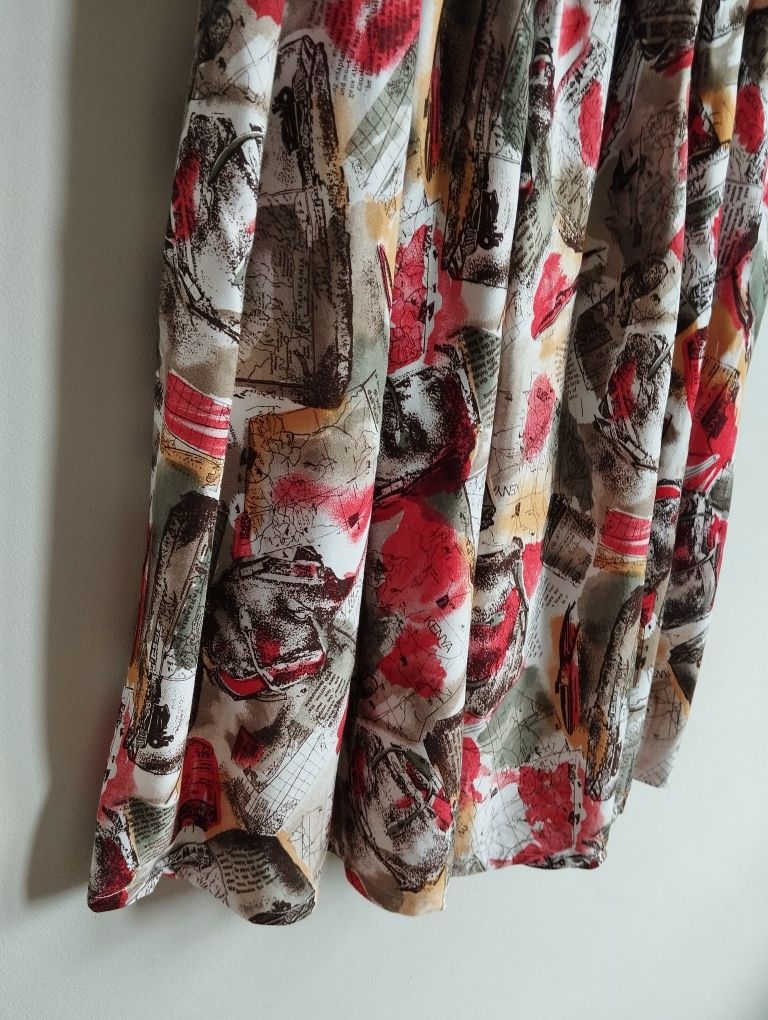 Vintage kolorowa spódnica z wiskozy z kieszeniami r. 34 XS Lindex