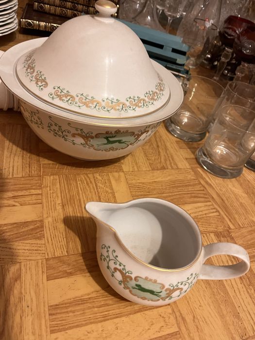 Henneberg Porzellan mysliwska porcelana waza + sosjerka