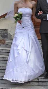suknia ślubna, biała, na kole + welon + szal+ nowe białe buty r.39