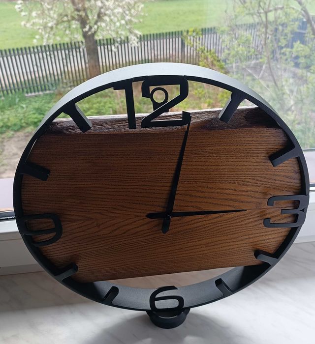 Zegar Ścienny drewniany Jesion 35 cm – stalowa obręcz, cichy mechanizm