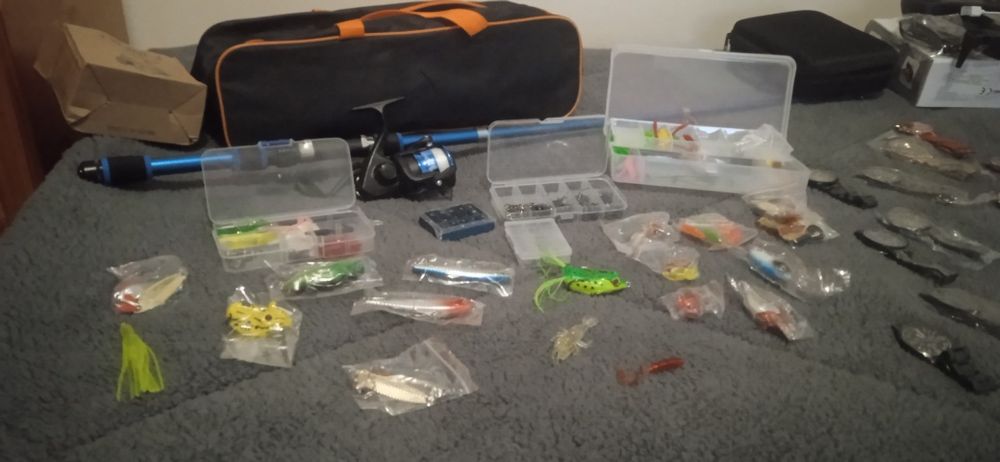 Kit de pesca 1000 anzóis inclui cana de pesca, carreto e anzóis 1000