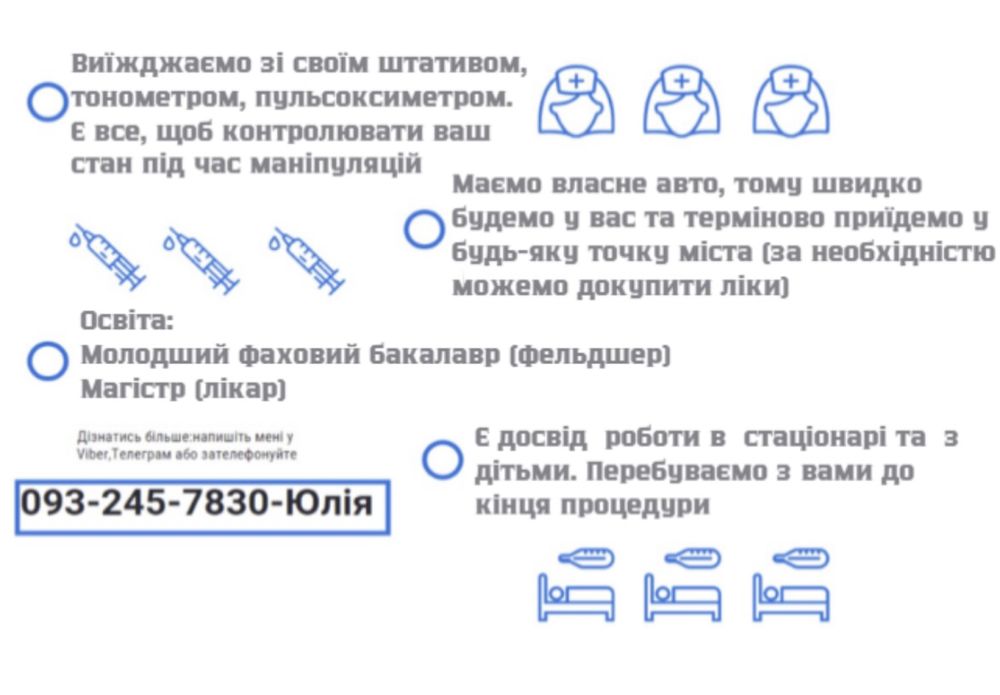 Медична сестра на дому,крапельниці,усі види інʼєкцій «уколи»+Covid