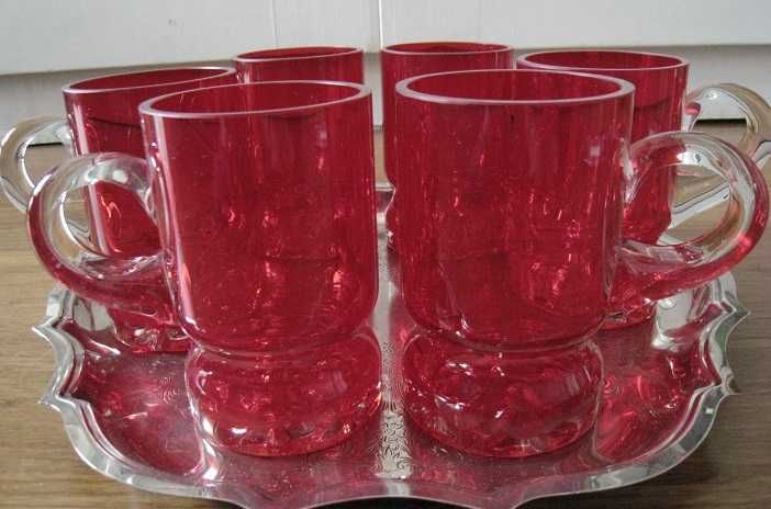 Kufle Kufel do piwa czerwone 6 szt. grube szkło stare