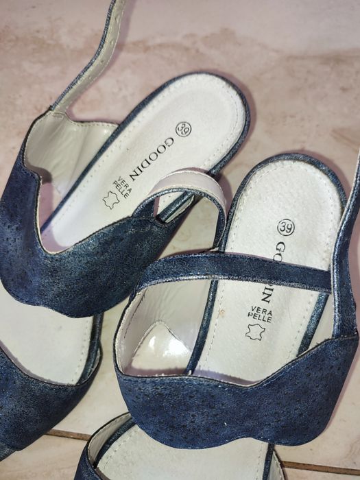 Damskie półbuty sandały jeansowe niebieskie skórzane 39