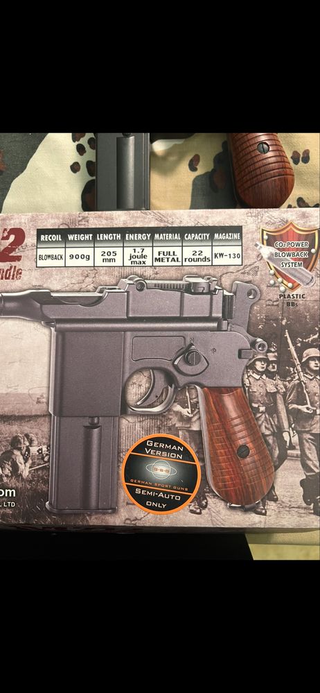 Airsoft Mauser replica de pistola antiga a CO2