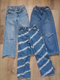 Trzy pary jeansów wide leg 152 cm Cena za wszystkie!!!