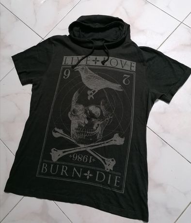 T-shirt de homem XL com Gola - "Live, Love, Burn, Die"