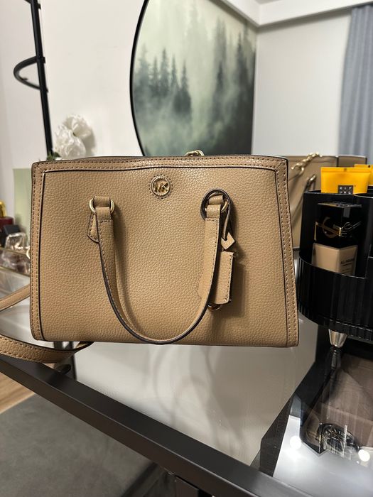 Beżowa Torebka kuferek Michael Kors skóra naturalna