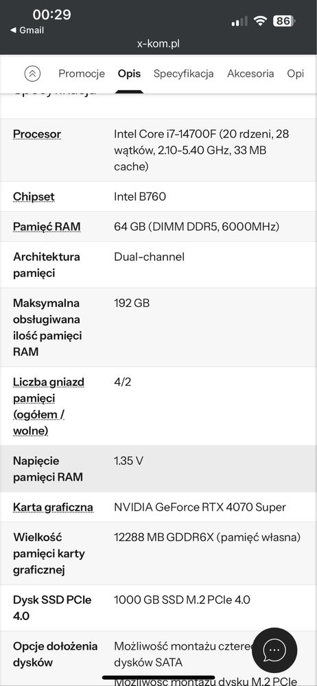 Komputer G4M3R Intel i7 geforce rtx 4070 super