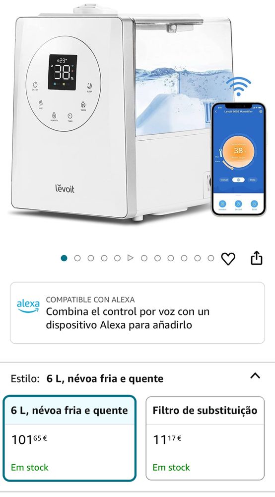 Humidificador LEVOIT 6L, compativel com Alexa e App