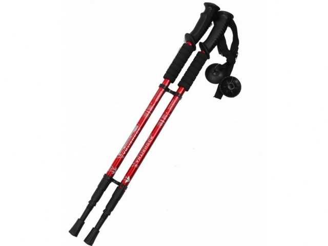 Kijki Trekkingowe 135cm Nordic walking z kompasem CZERWONE