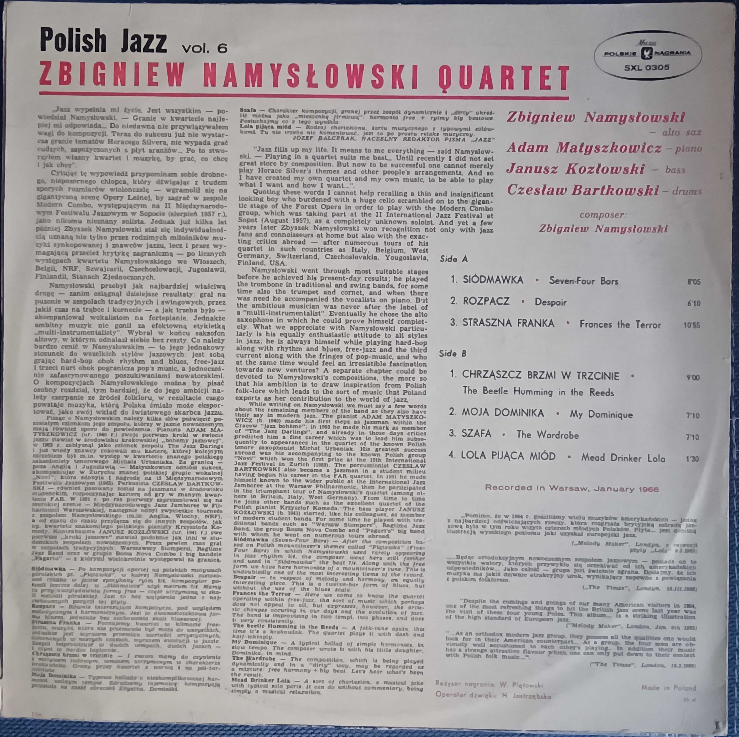 Zbigniew Namysłowski Quartet – Polish Jazz vol. 6