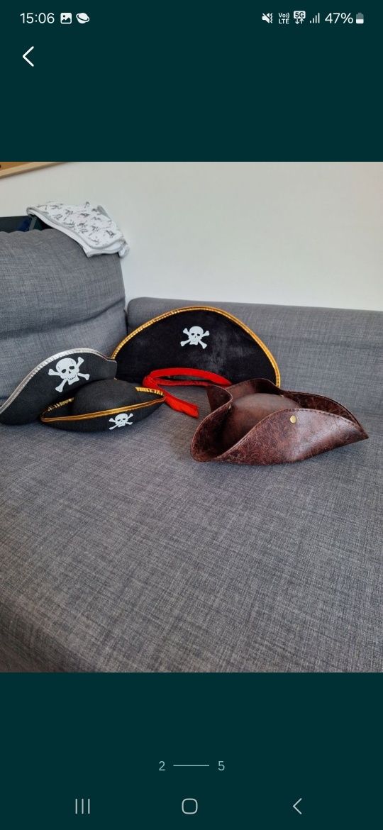 Kapelusz pirata nowy wiązany rozmiar uniwersalny przebranie