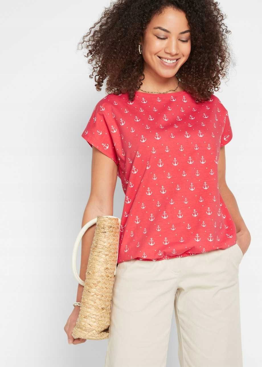 B.P.C t-shirt damski koralowa z nadrukiem kotwice ^36/38
