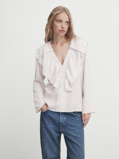 Bluzka w paski z falbanami Massimo Dutti, rozmiar S-M