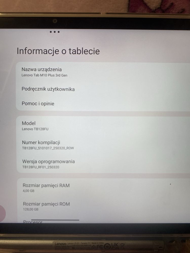 Tablet Levono TAB M 10 PLUS na gwarancji do października 2025 r