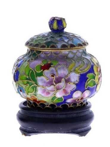 Dois pequenos Potes com tampa em Cloisonné com decoração floral