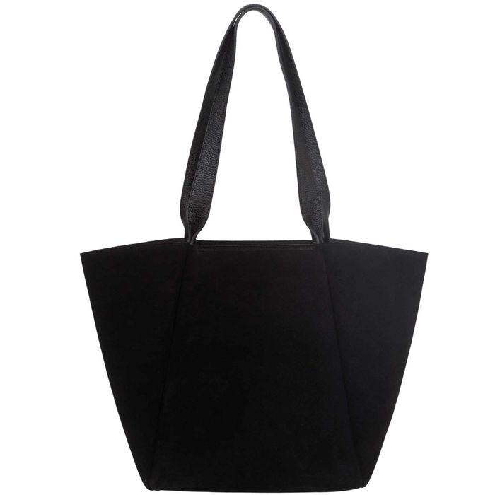 VERA PELLE torebka zamszowa shopper z długimi rączkami V700 czarna