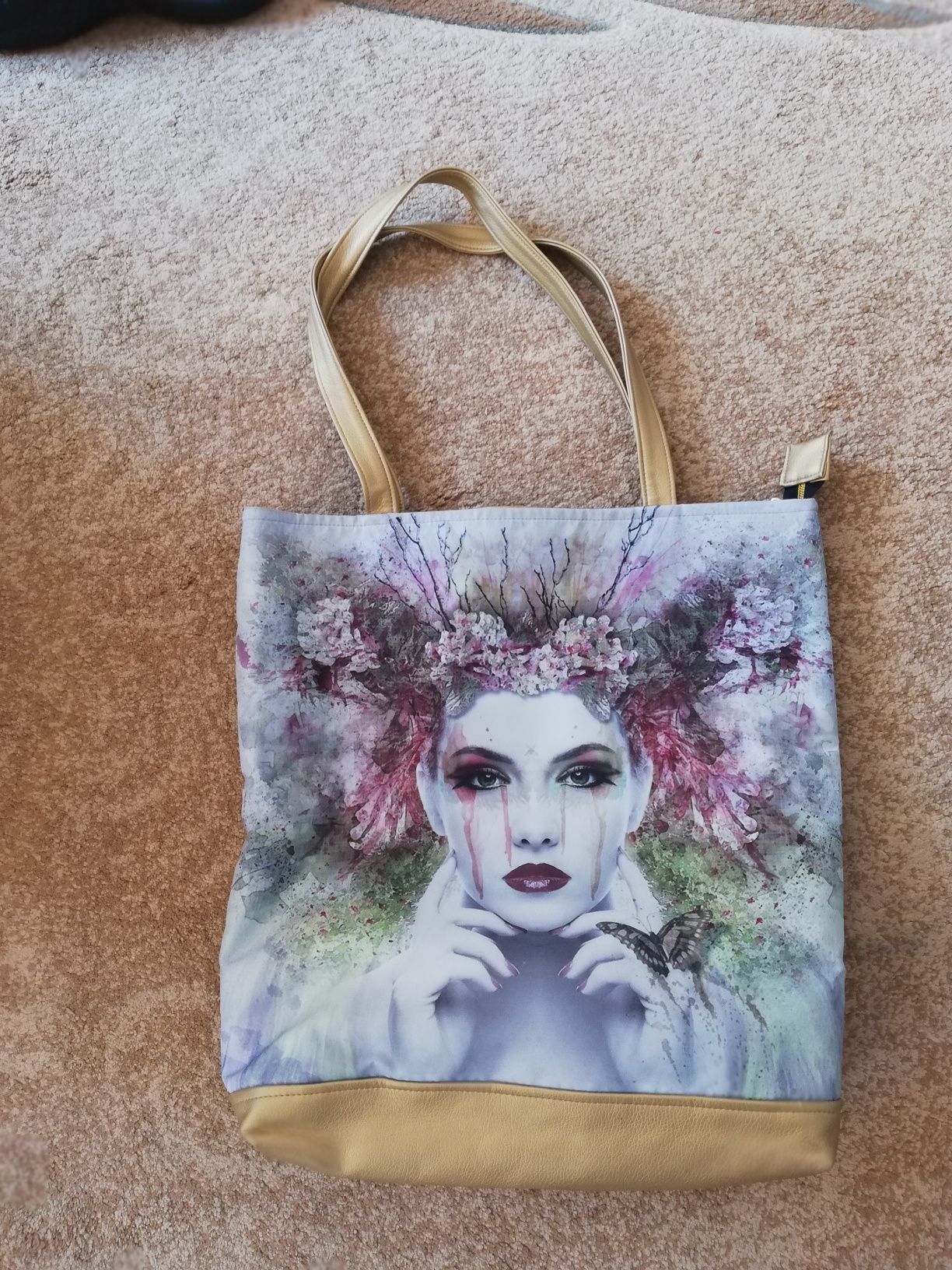 Torebka shopper złota eco skóra hand made