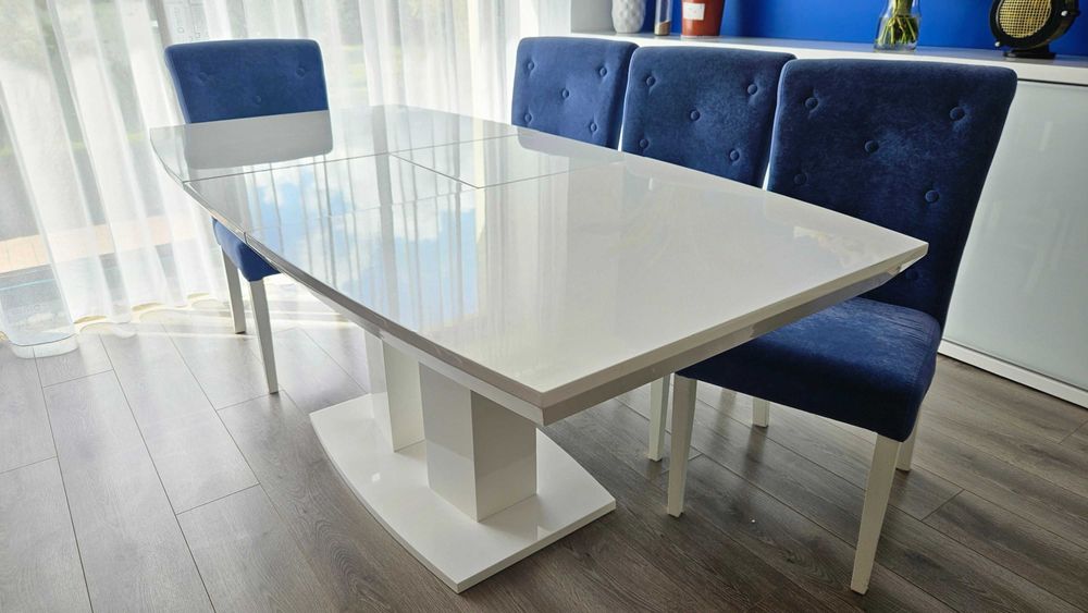 Stół biały lakier składany dokładka dostawka glamour