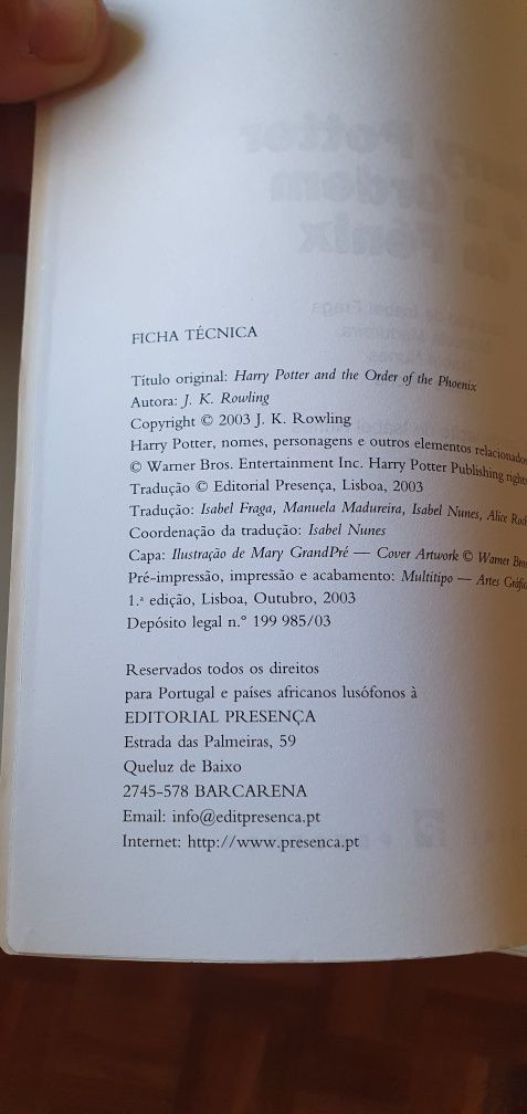 Harry Potter e a Ordem da Fénix 1ª edição