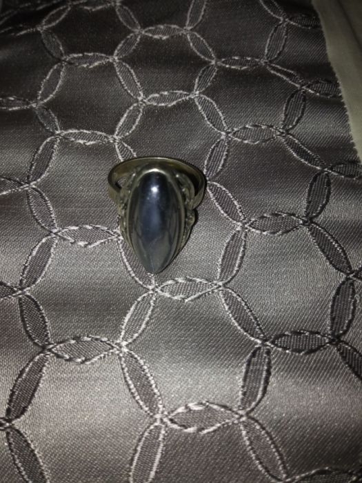 Stary duży pierścionek srebro hematyt krzem retro vintage