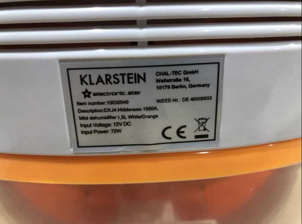 Осушувач повітря KLARSTEIN. З Німеччини. Живлення 220/12 В W-72 Вт
