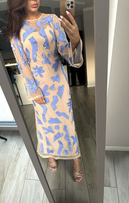 Topshop top shop sukienka maxi asos 34 xs dluga w cekiny kamienie