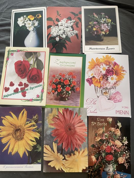 Pocztówki kwiaty calosc 18 sztuk tetro vintage prl