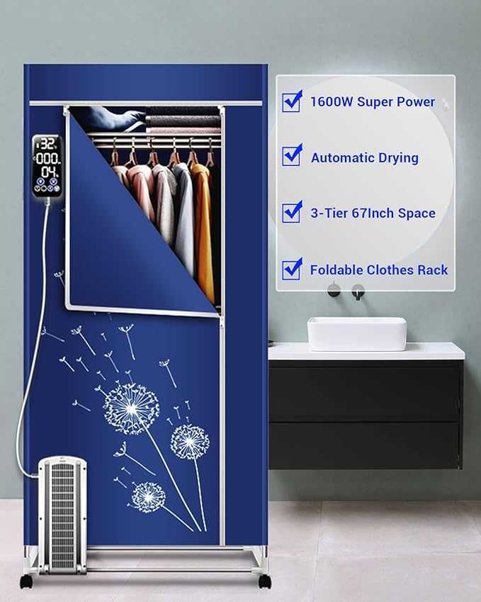 Przenośna suszarka, 1600 W – 67 cali, pojemność 35 funtów