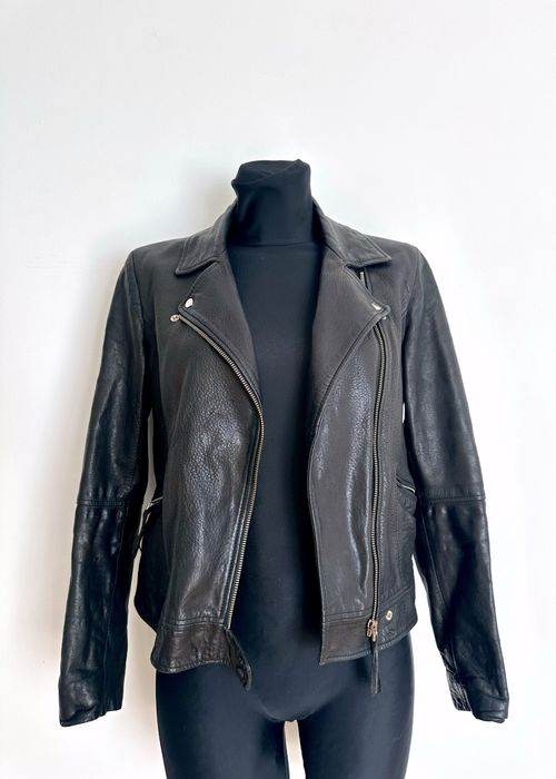 Czarna damska kurtka skórzana skóra basic must have S 36 Massimo Dutti