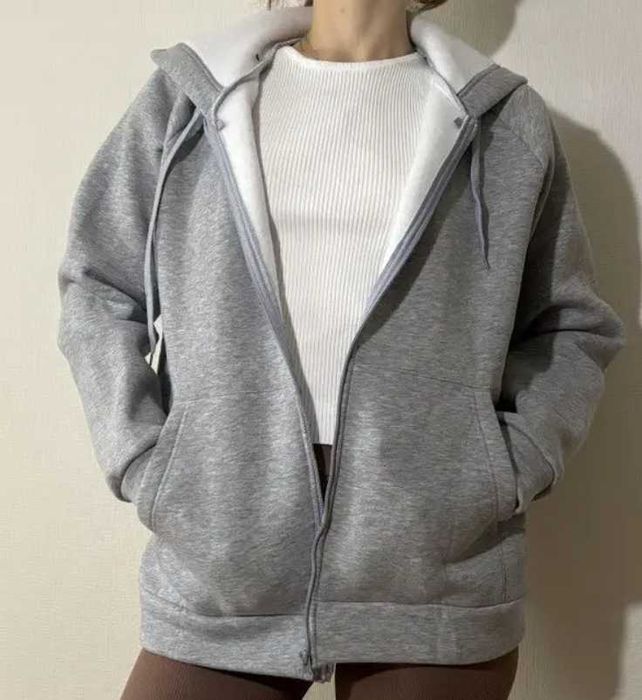 Спортивна кофта худі жіноча на блискавці тепла оверсайз з бавовни фліс