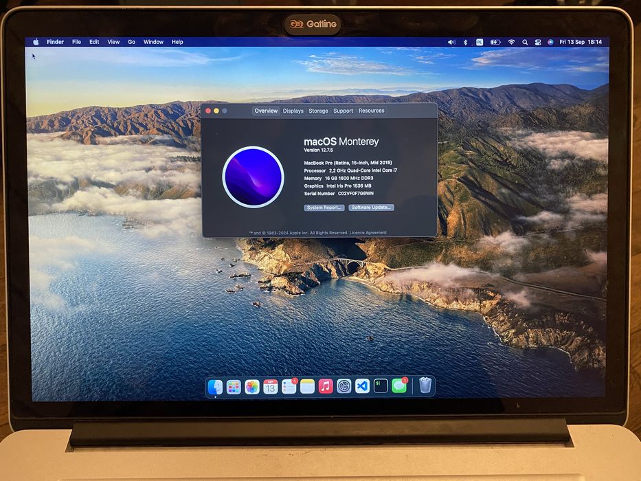 MacBook 2015 i7 2,2GHz, 16 gb ram , 252 GB storage, 15,4” ekran