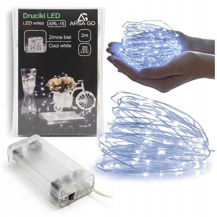 Lampki Druciki Led 2m 20 Lampek Białe Zimne Na Baterie Ozdobne