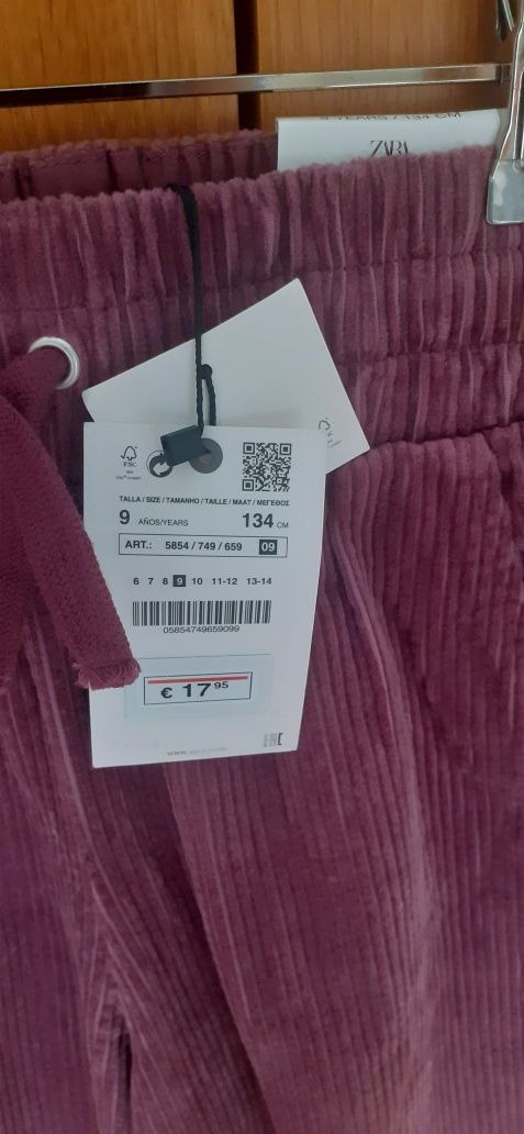 Calças bombazine Zara novas wide leg 9 anos