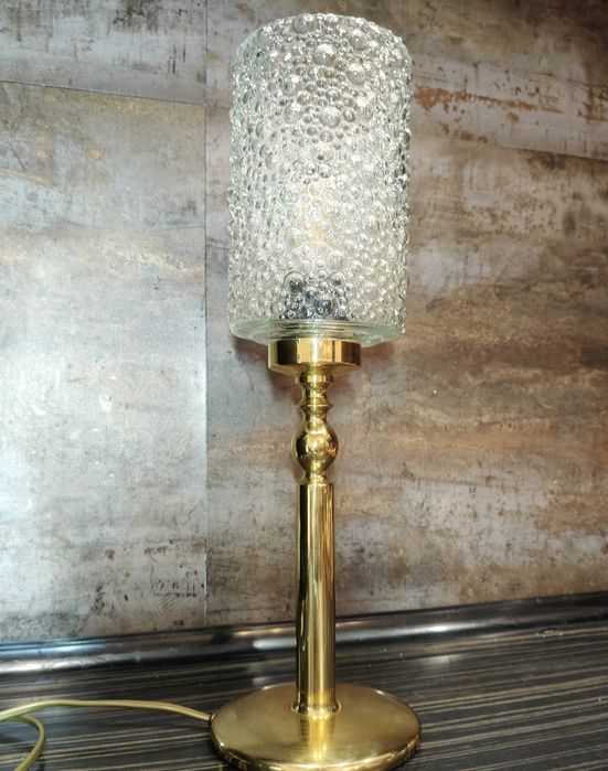 Lampa stołowa, 42 cm, klosz asteroid, mosiądz, vintage