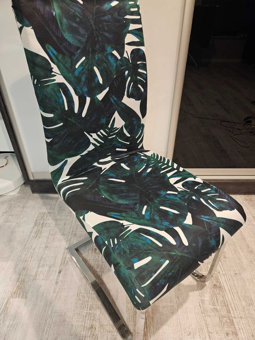 Pokrowce na krzesła wzór liście elastyczne uniwersalne 4 sztuki