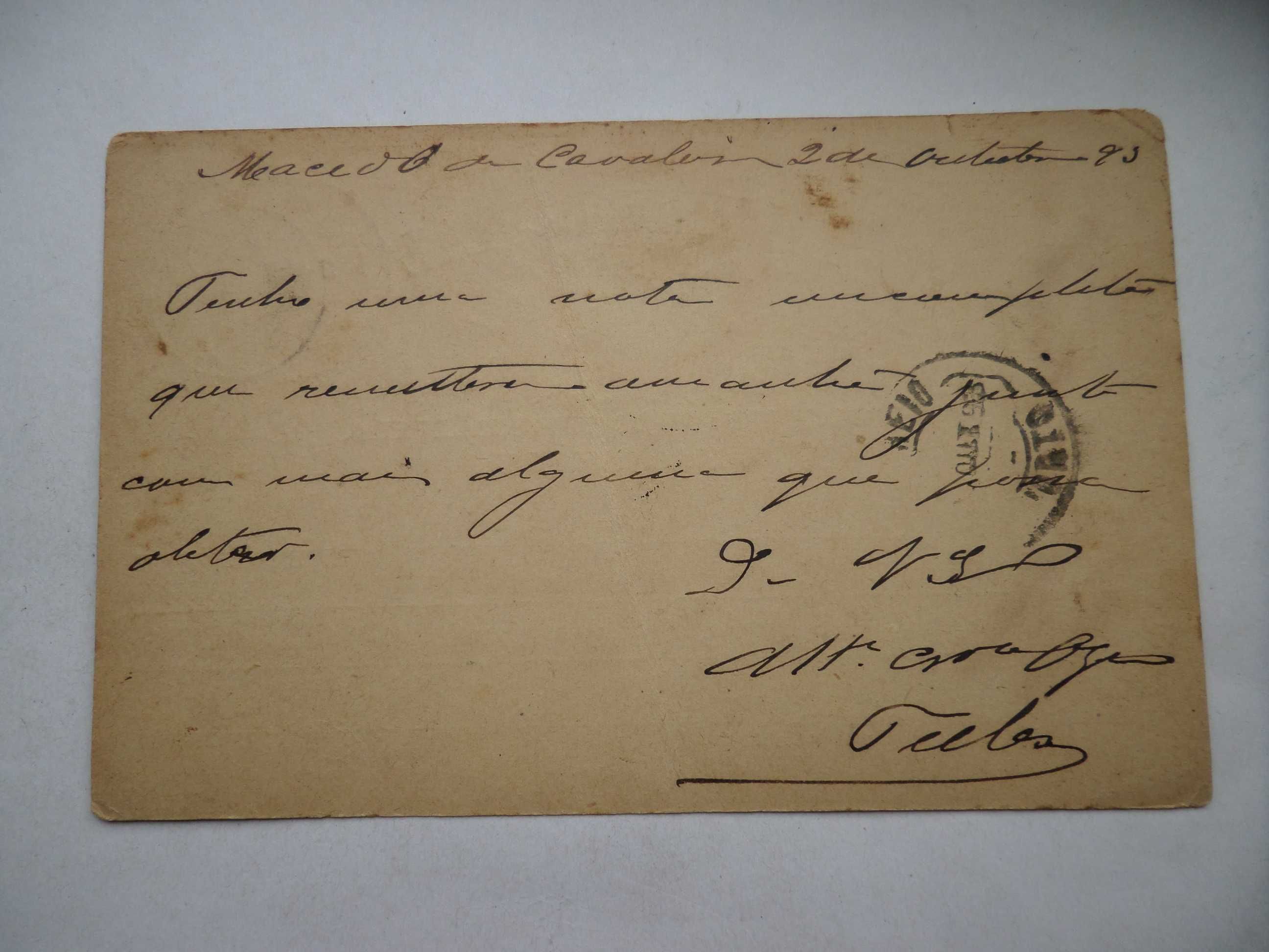 Bilhete Postal ano 1893 , selado, 10 Reis D. Carlos