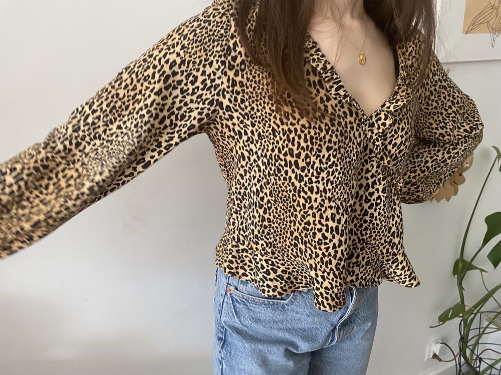 Bluzka koszula w panterkę leopard z baskinką H&M 44 oversize M L