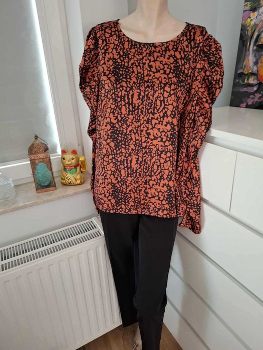 46 terracotta brązowa bluzka z długim rękawem animal print panterka